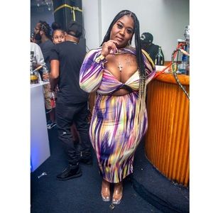 Fashion Nova multi colored midi cut out dress